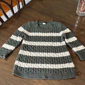 J Crew Merino Wool Striped Sweater Green Cream XXS